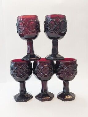 Vintage Avon Cape Cod Set Of 5 Ruby Red Small Goblets